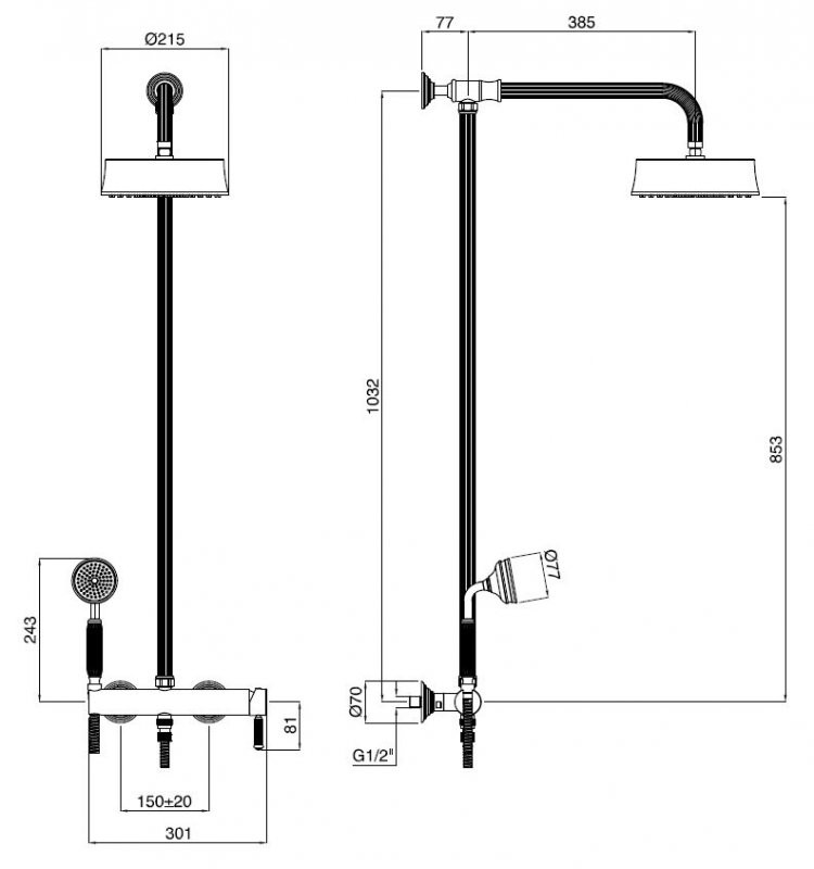 Душевая стойка с монокомандным смесителем для верхнего и ручного душа Cezares OLIMP-CD-01-L