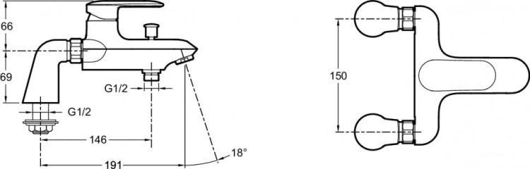 Однорычажный смеситель для ванны/душа, устанавливаемый на деку Jacob Delafon KUMIN E99461-CP