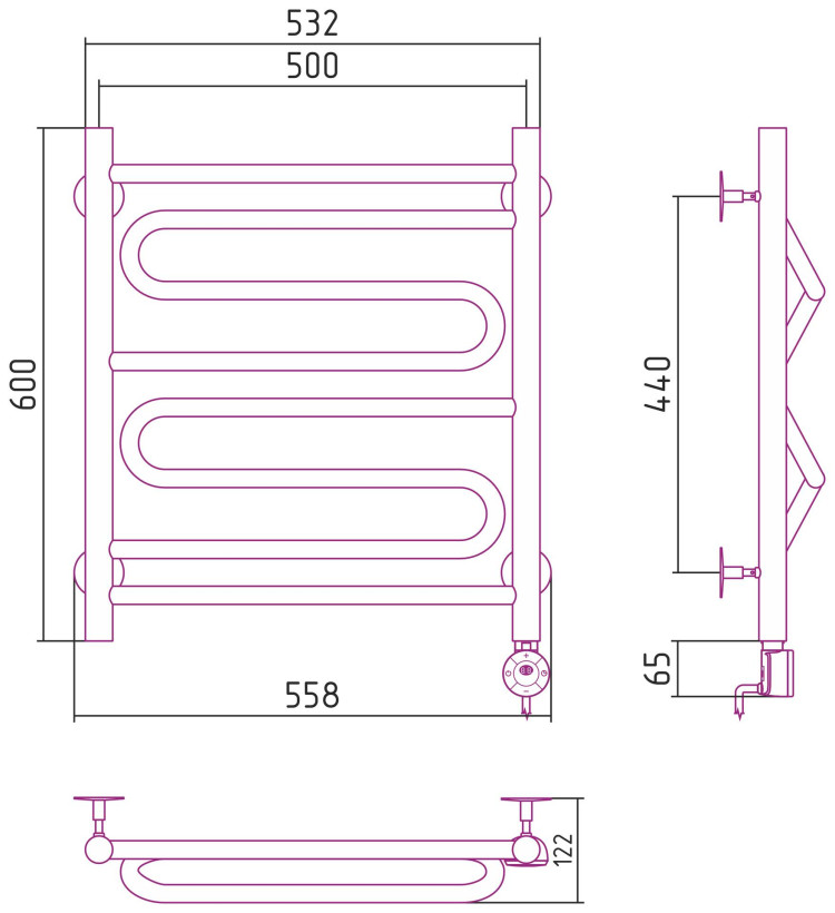 Полотенцесушитель электрический Стилье Формат 22 600х500 правый Матовый белый
