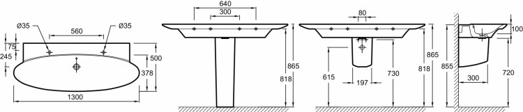 Подвесная раковина-столешница 130 х 50 см Jacob Delafon PRESQU'ILEE4445-00