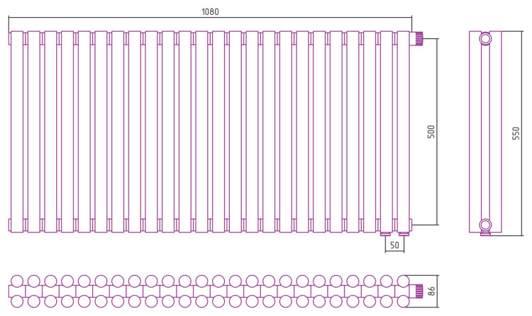 Отопительный радиатор Сунержа Эстет-11 EU50 500х1080 24 секции Тёмный титан муар