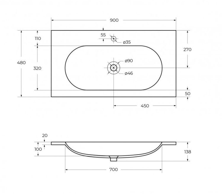 База под раковину подвесная с двумя выкатными ящиками, 746x472x500 Cezares ECO-750-2C-SO-GR-P