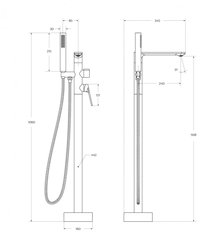 Напольный смеситель для ванны и душа, однорычажный с ручным душем Cezares COMFORT-VDP-01