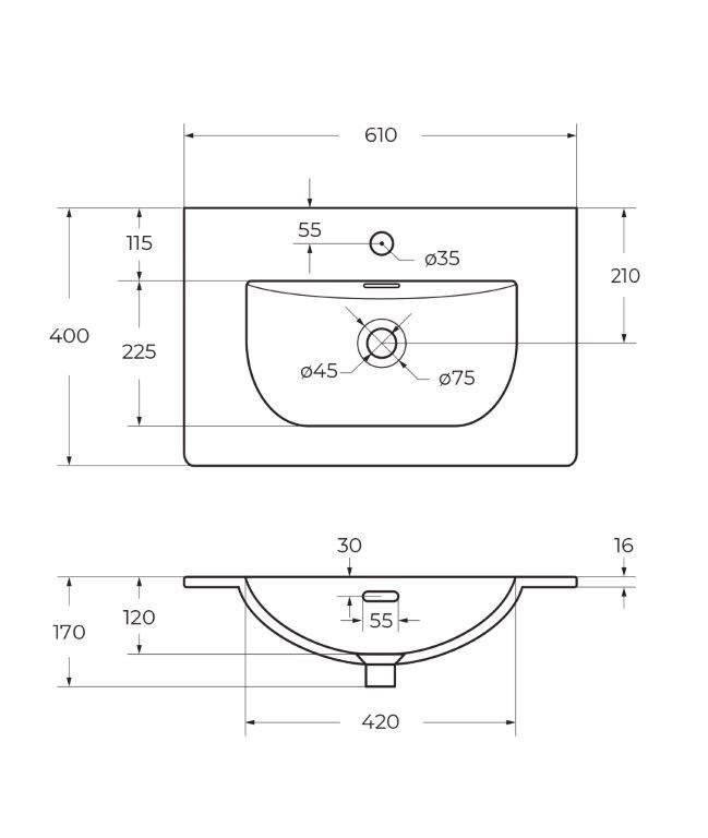 База под раковину подвесная с двумя выкатными ящиками BelBagno MARINO-CER-MINI-600-2C-SO-RNG-P