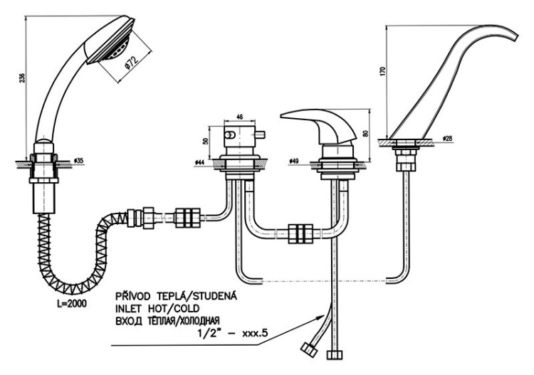 Смеситель на борт ванны Rav Slezak Dunaj D461.5P