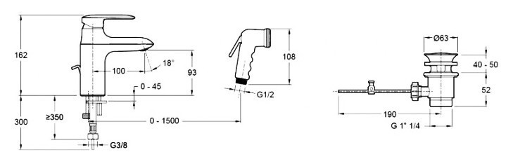 Смеситель с гигиеническим душем Jacob Delafon Kumin E99465-CP