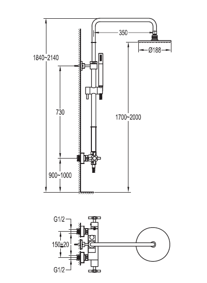 Душевая стойка с термостатическим смесителем, верхним и ручным душем Cezares SIESTA-F-CD-TA-01