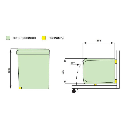 Ведро для мусора ALBIO навесное прямоугольное, серое, пластик 16 л. ALVEUS