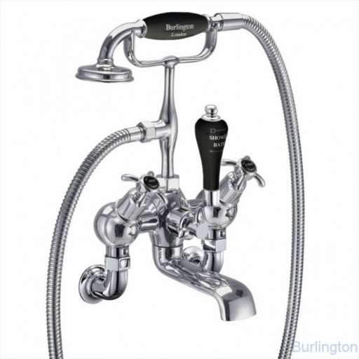 Смеситель для ванны &quot;под наклоном&quot; с ручным душем, настенный [AN21 BLA]