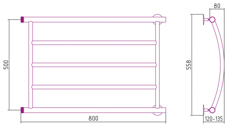 Полотенцесушитель водяной Стилье Минор 0602 500х800 (3) Г Без покрытия
