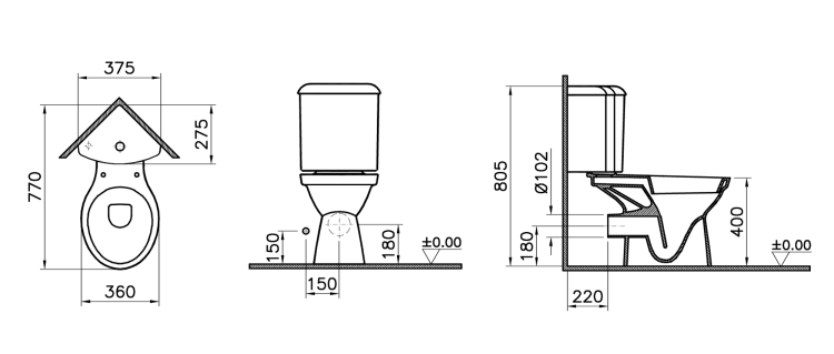 Комплект углового унитаза Arkitekt, сиденье микролифт, механизм 3/6 л