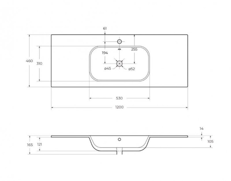 База под раковину подвесная с двумя выкатными ящиками, 1170x450x50 Cezares ECO-CER-1200-2C-SO-BO
