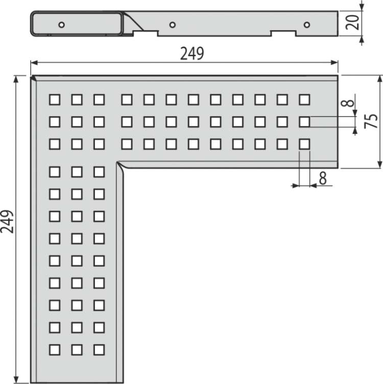 Решетка для дренажного углового желоба 75 мм, оцинкованная сталь Alcadrain ADZ-R103R