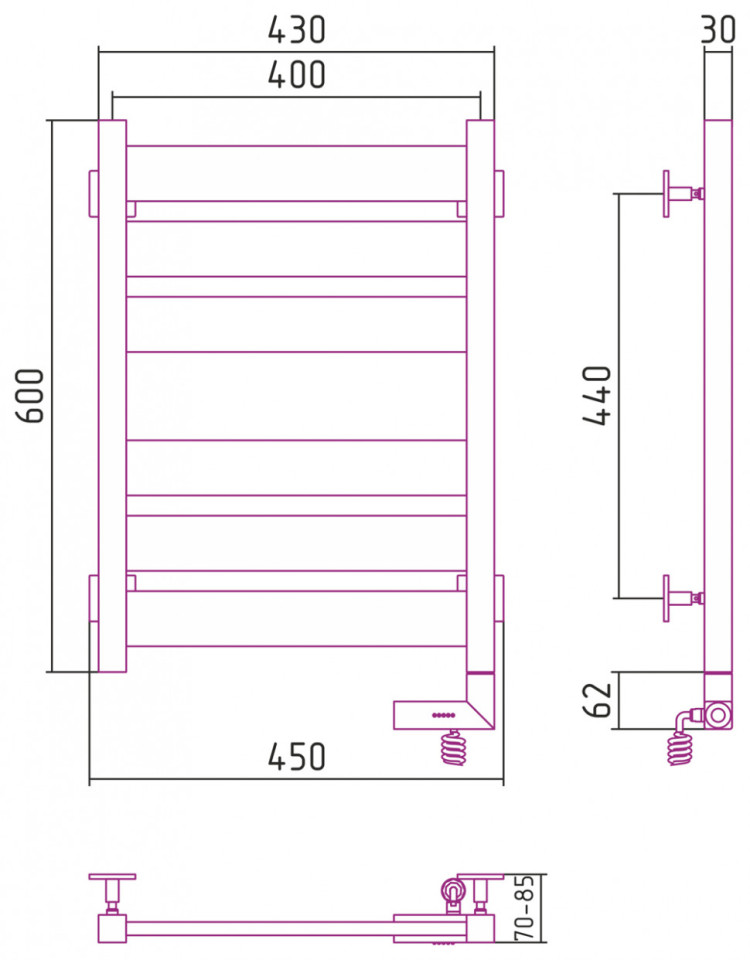 Полотенцесушитель электрический Сунержа Центурион 2.0 600x400 МЭМ правый Матовый белый