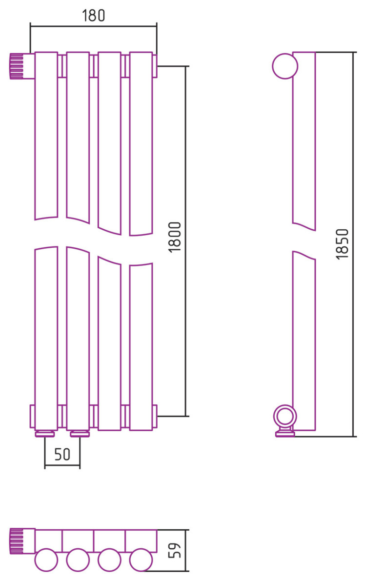 Отопительный радиатор Сунержа Эстет-1 EU50 левый 1800х180 4 секции Сатин