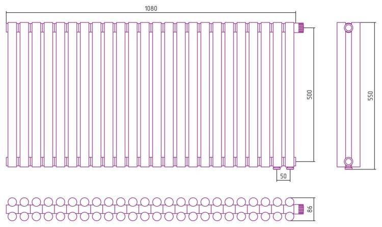 Отопительный радиатор Сунержа Эстет-11 EU50 500х1080 24 секции Шампань