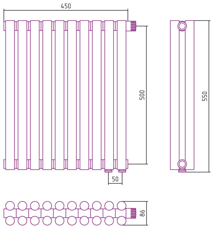 Отопительный радиатор Сунержа Эстет-11 EU50 500х450 10 секций Матовая шампань