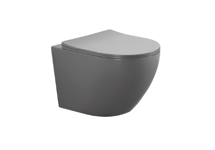 Унитаз подвесной безободковый Aquatek ЕВРОПА AQ1901-MG 525*360*320мм, матовый серый, тонкое сиденье с механизмом плавного закрывания, крепеж