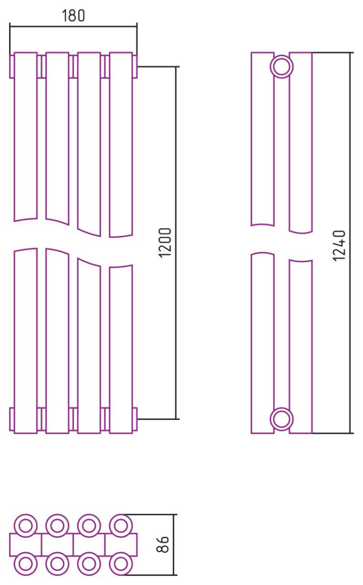 Отопительный радиатор Сунержа Эстет-00 1200х180 4 секции Тёмный титан муар