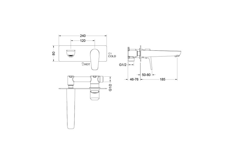 Смеситель для раковины настенный (внешняя и скрытая часть) Aquatek, матовый черный AQ1113MB БЕТТА