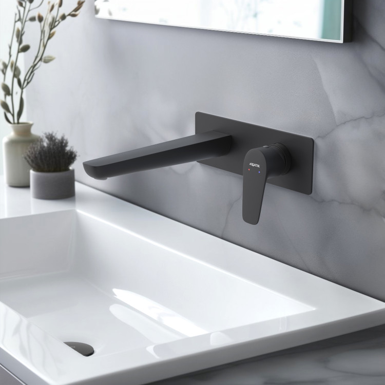 Смеситель для раковины настенный (внешняя и скрытая часть) Aquatek, матовый черный AQ1113MB БЕТТА