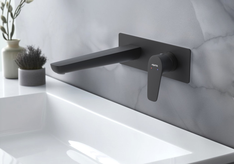 Смеситель для раковины настенный (внешняя и скрытая часть) Aquatek, матовый черный AQ1113MB БЕТТА