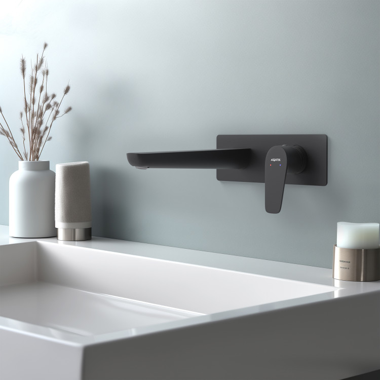 Смеситель для раковины настенный (внешняя и скрытая часть) Aquatek, матовый черный AQ1113MB БЕТТА