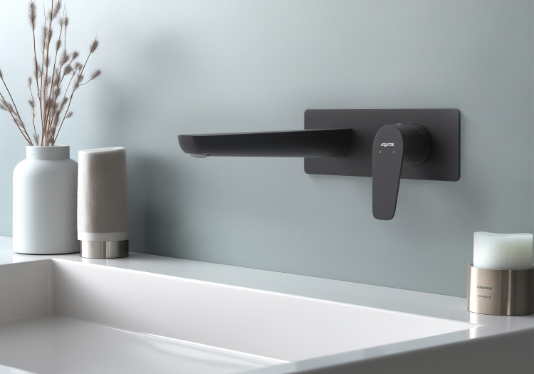 Смеситель для раковины настенный (внешняя и скрытая часть) Aquatek, матовый черный AQ1113MB БЕТТА