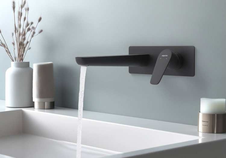 Смеситель для раковины настенный (внешняя и скрытая часть) Aquatek, матовый черный AQ1113MB БЕТТА