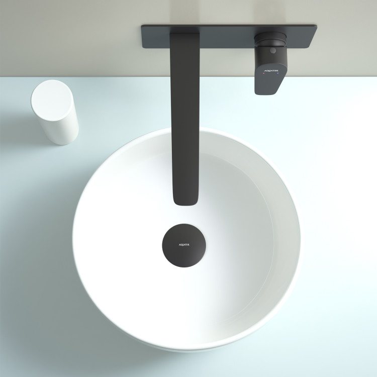 Смеситель для раковины настенный (внешняя и скрытая часть) Aquatek, матовый черный AQ1113MB БЕТТА