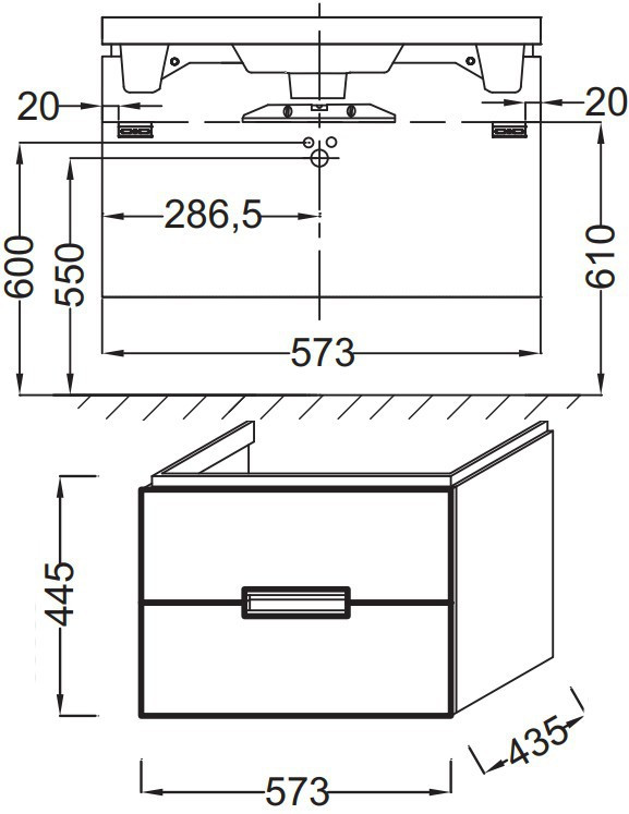 Тумба под раковину Jacob Delafon Reve 60 подвесная 2 ящика