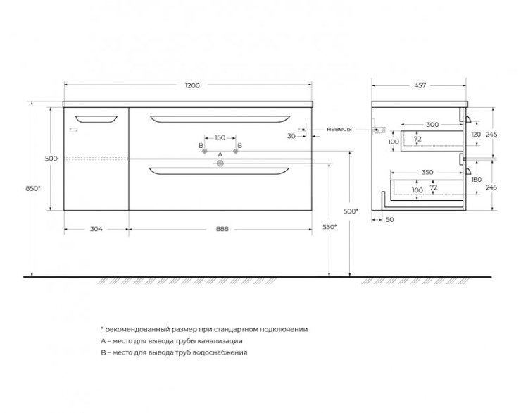 Мебельная ручка ECO(15 см) для дверцы базы ECO-CER-N-1000-(1200)-2C-1A-SO-L(R) 1 штука Cezares RS156SG.3/96