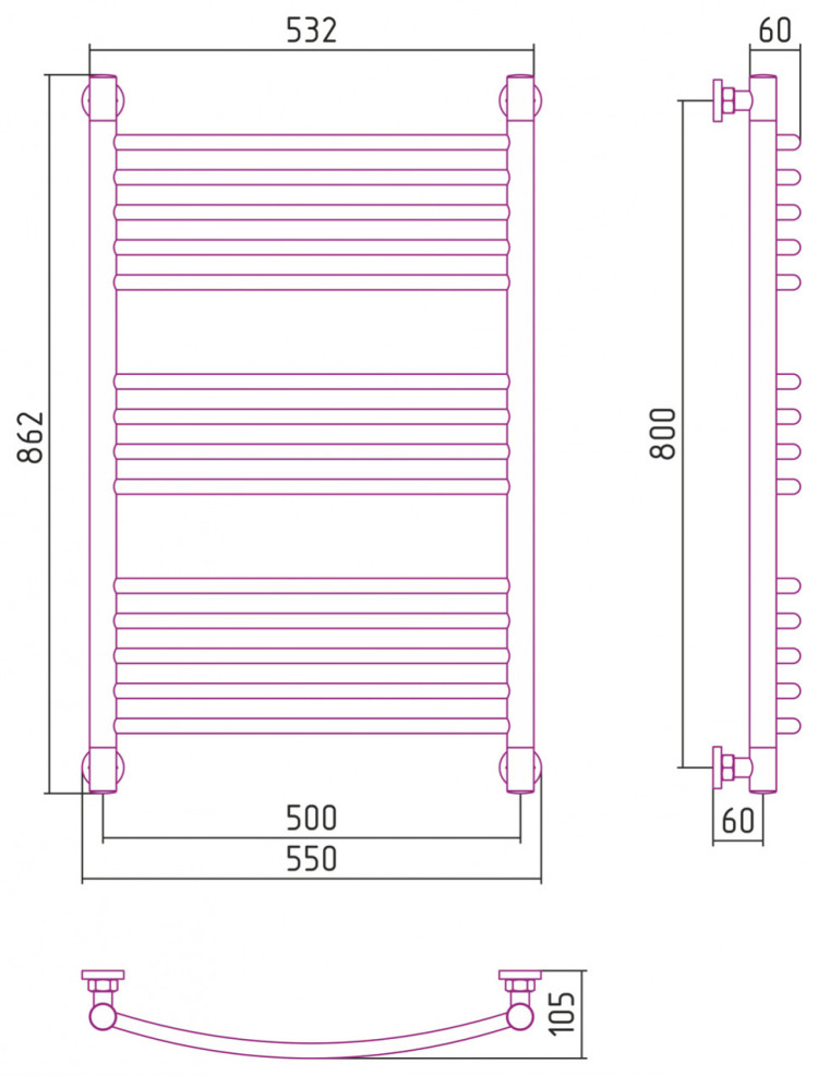 Полотенцесушитель водяной Сунержа Богема+ выгнутая 800х500 Сатин