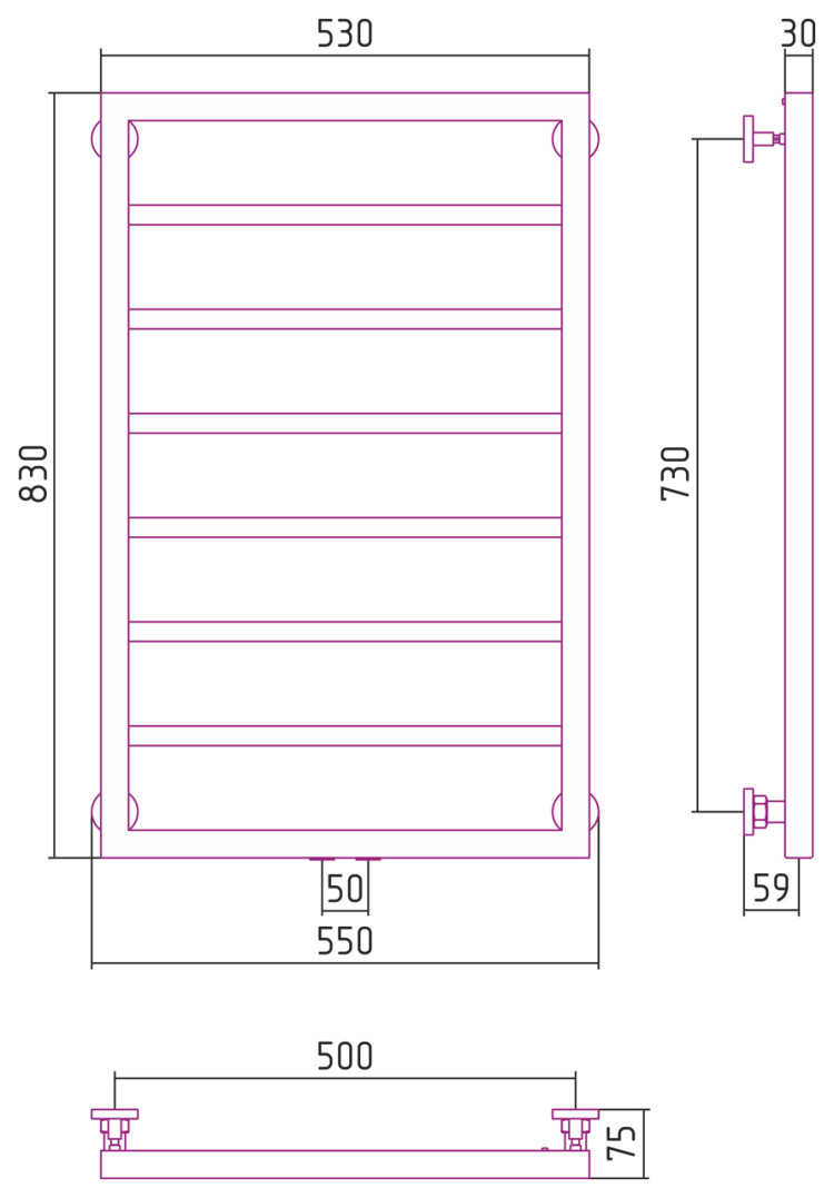 Полотенцесушитель водяной Сунержа Канцлер 800х500 Шампань