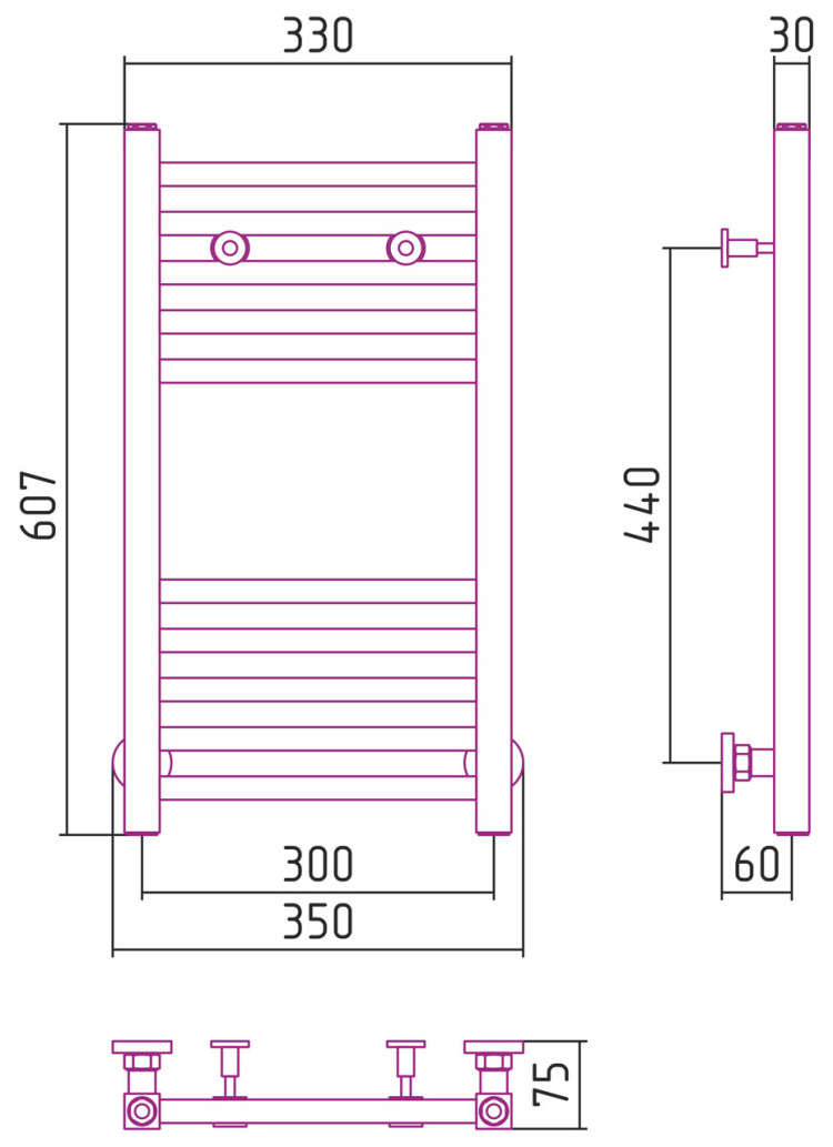 Полотенцесушитель водяной Сунержа Модус 600х300 Матовый чёрный