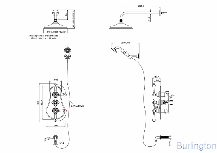 Душевая стойка c встроенным термостатом VF3S c душевой насадкой 12''