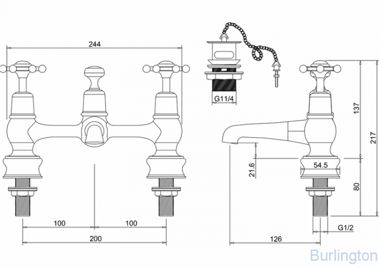 Смеситель для раковины на 2 отверстия Regent, с пробкой и цепочкой [BIR10 BLA]