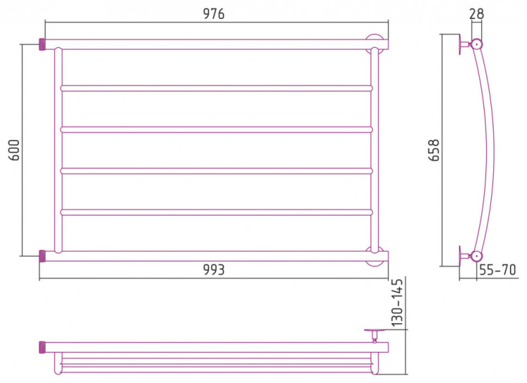 Полотенцесушитель водяной Стилье Минор 0602 600х1000 (4) Г Без покрытия