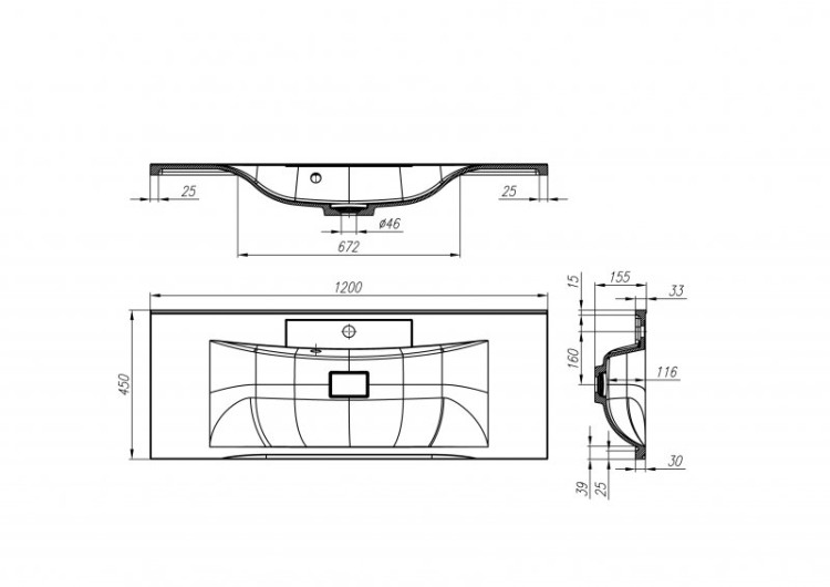 База под раковину подвесная с двумя выкатными ящиками, 1200x450x500 BelBagno MARINO-1200-2C-SO-RW-P