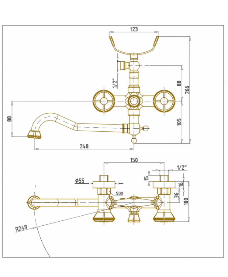 Смеситель для ванны и душа Bronze de Luxe Royal 10119D