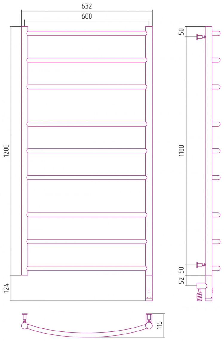 Полотенцесушитель электрический Сунержа Галант 3.0 1200х600 МЭМ правый Состаренная бронза