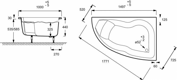 Ванна правосторонняя (150 х 100 см) Jacob Delafon MICROMEGA DUO E60218RU-00
