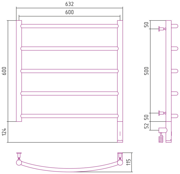 Полотенцесушитель электрический Сунержа Галант 3.0 600х600 МЭМ правый Состаренная латунь