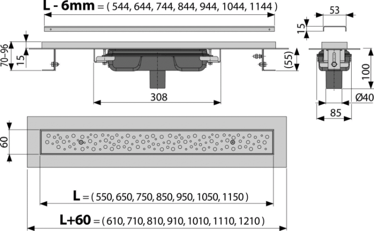 Водоотводящий желоб Antivandal с решеткой, вертикальный сток Alcadrain APZ1111