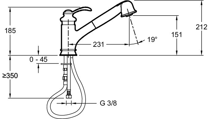 Смеситель для кухни на одно отверстие с вращающимся, выдвижным изливом на два режима Jacob Delafon FAIRFAX E76091-CP