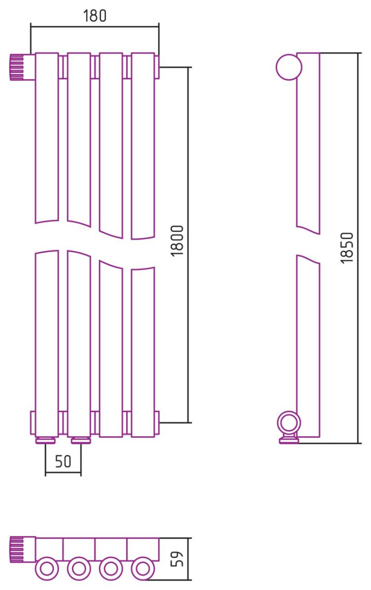 Отопительный радиатор Сунержа Эстет-0 EU50 левый 1800х180 4 секции Состаренная бронза