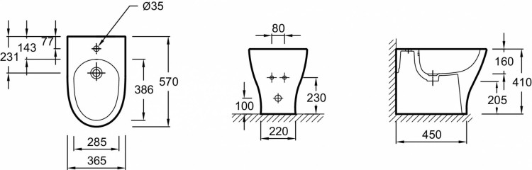 Напольное биде 57 х 36,5 см, устанавливается вплотную к стене Jacob Delafon ODEON UP E4798-00