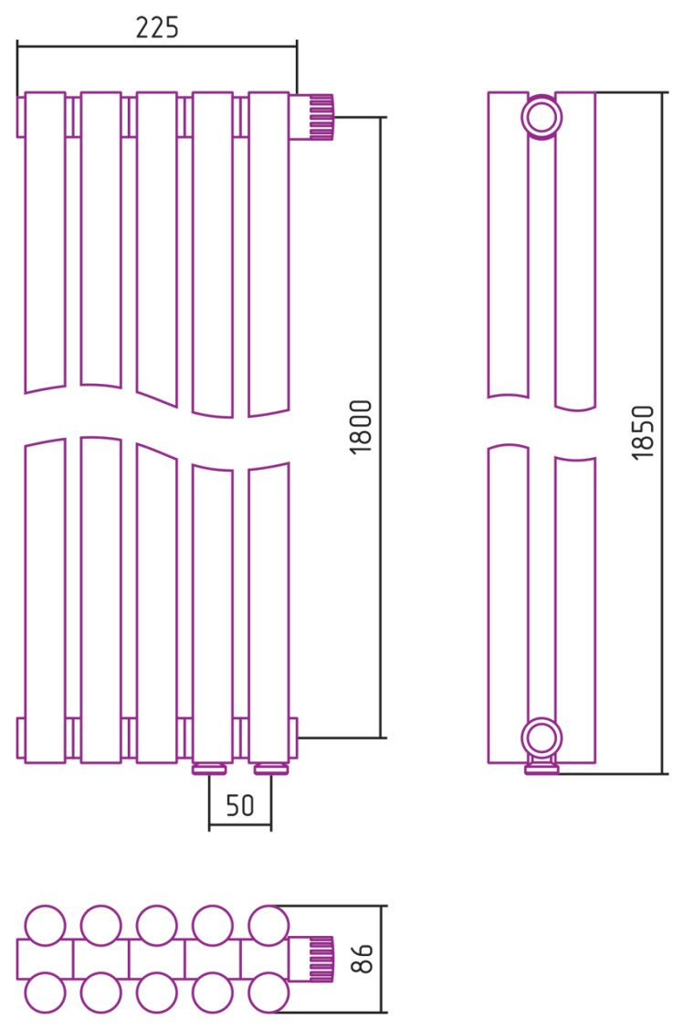 Отопительный радиатор Сунержа Эстет-11 EU50 1800х225 5 секций Матовый белый
