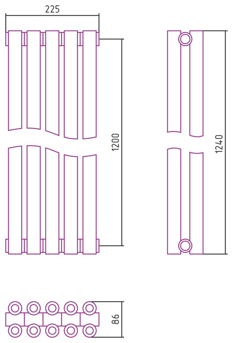 Отопительный радиатор Сунержа Эстет-00 1200х225 5 секций Без покрытия