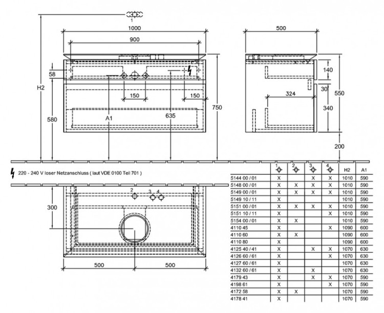 Тумба под раковину Villeroy&Boch Legato 100x55 подвесная
